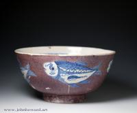 Delftware bowl powdered manganese and blue fish decoration 18th century English