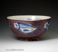 Delftware bowl powdered manganese and blue fish decoration 18th century English