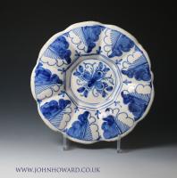 English delftware pottery lobed moulded dish with oak leaf decoration late 17th century London