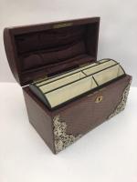 Brown Leather Stationary Box with Silver Decoration by Commyns, London