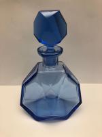 Blue Glass Decanter and 6 Small Glasses