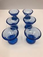 Blue Glass Decanter and 6 Small Glasses