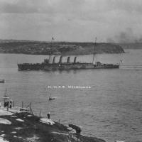 A panoramic framed photograph of the arrival of the Australian fleet in Sydney, 4th October 1913