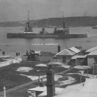 A panoramic framed photograph of the arrival of the Australian fleet in Sydney, 4th October 1913