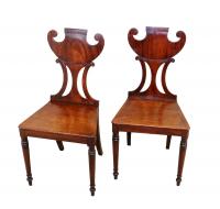 English Regency Mahogany Pair Of Antique Hall Chairs
