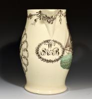 Creamware American-market Ship Jug with Fifteen State Ring Design with Eagle on reverse, Probably Herculaneum, Liverpool, Circa 1800