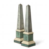 A pair of contemporary grey and aquamarine shagreen and obelisks