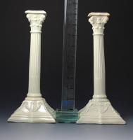 Antique English pottery classical form creamware candlesticks late 18th century