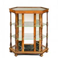 Hexagonal walnut display table attributed to Holland and Sons