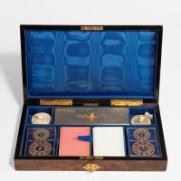 A high Victorian burr walnut games box
