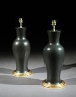 A Pair of Black Porcelain Baluster Lamps