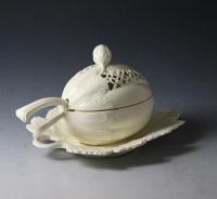 English creamware pottery melon tureen with ladel English 18th century