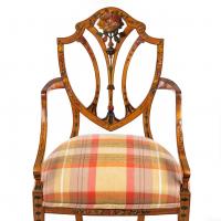 A late Victorian Sheraton revival painted satinwood armchair