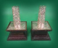 Pair of Chinese silver candle stick holders
