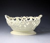 Antique creamware pottery basket and stand English late 18th century period