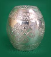 Chinese barrel shape silver box