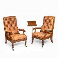 A pair of William IV adjustable mahogany library armchairs, by George Minter