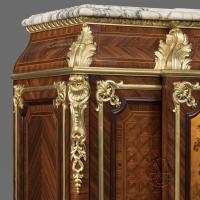 An Exceptional and Very Rare Louis XV Style Gilt-Bronze And Vernis Martin Mounted Parquetry Side Cabinet by Maison Krieger