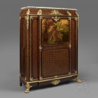 An Exceptional and Very Rare Louis XV Style Gilt-Bronze And Vernis Martin Mounted Parquetry Side Cabinet by Maison Krieger