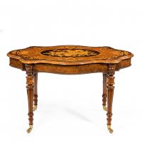 A Victorian burr walnut marquetry library table