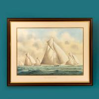 Framed watercolour of 15 metre class yachts