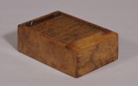 S/3843 Antique Treen 19th Century Figured Walnut Tambour Lidded Table Box