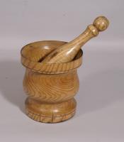 S/3854 Antique Treen 19th Century Ash Pestle and Mortar
