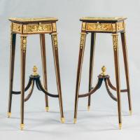 A Fine Pair of Louis XVI Style Gilt-Bronze Mounted Mahogany Stands, Firmly Attributed to François Linke.  French, Circa 1890. 
