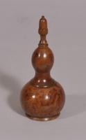 S/3846 Antique Treen Burr Boxwood Spice Flask