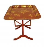 Mid 19th Century Red English Papier Mache Tray Table On Stand 