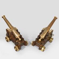 Fine pair of 19th Century English 41′ barrel bronze cannon on oak carriages