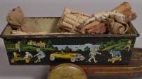 S/3908 Antique Early 20th Century American Wood and Litho Decorated Tin Pull Toy