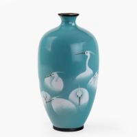 Meiji period cloisonné vase with a flock of white egrets
