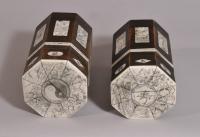 S/3754 Antique Early 20th Century Pair of Japanese Octagonal Bamboo Tea Caddies