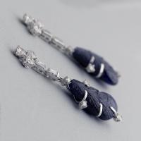 Platinum Certified Untreated Carved Sapphire Diamond Drop Earrings