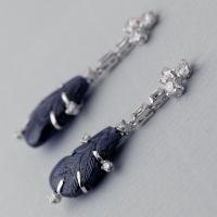 Platinum Certified Untreated Carved Sapphire Diamond Drop Earrings