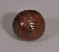 S/3982 Antique Treen 19th Century Yew Wood Puzzle Ball
