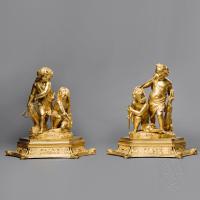 An Exceptional Pair of Restoration Period Gilt-Bronze Figural Groups, Allegorical of Hunting and Fishing