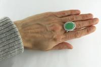 Certified Natural Cabochon Cut Jade and Diamond Ring, Circa 1970