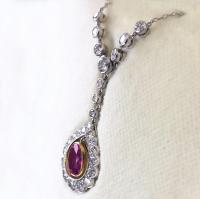 Certified 2.27ct Natural Untreated Burma Pink Sapphire Diamond Art Deco Pendant