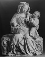 Enthroned Virgin and Child, Limestone, with original polychrome and gilding
