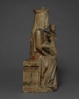 Enthroned Virgin and Child, Limestone, with original polychrome and gilding