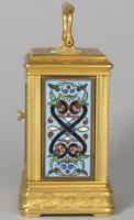 Drocourt miniature enamelled engraved carriage clock left