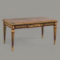 A Louis XVI Style Gilt-Bronze Mounted Low Table With A Veined Rouge Marble Top