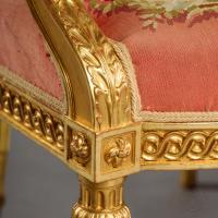 A Fine Pair of Napoleon III Period Louis XVI Style Carved Giltwood Fauteuils, With Aubusson Tapestry Upholstery