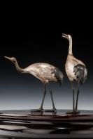 Taishō ‬period silvered bronze storks