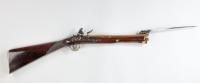 Antique Blunderbus by P Bond, with hinged bayonet and walnut stock