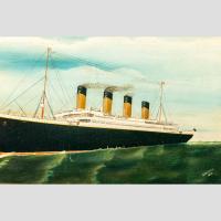 An original oil painting by D Beagles of the Titanic at full steam