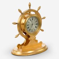 English gilt metal ship’s wheel desk clock