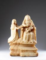 Sicilian Trapani Baroque Carved Alabaster Group Depicting Saint Anne Seated on a Throne the Young Virgin